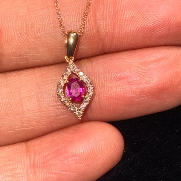 Levian Jewelry - Le Vian .56ctw Pink Sapphire and Diamond Pendant 18.25" Necklace 14k Rose Gold